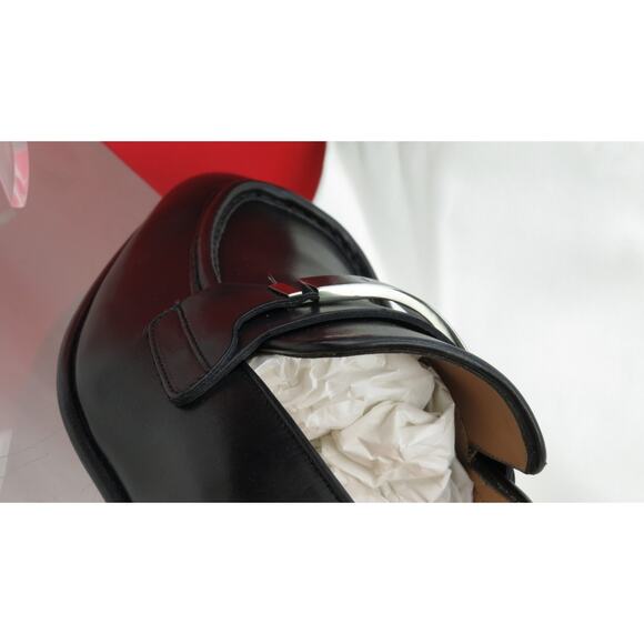 NIB FERRAGAMO DUMAS BLACK LEATHER METAL ENRAVED LOGO LOAFERS 9.5 EE - Picture 6 of 12